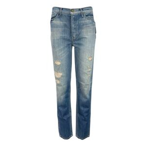 THE GREAT Slack Straight High Rise Distressed Denim Blue Jeans 24